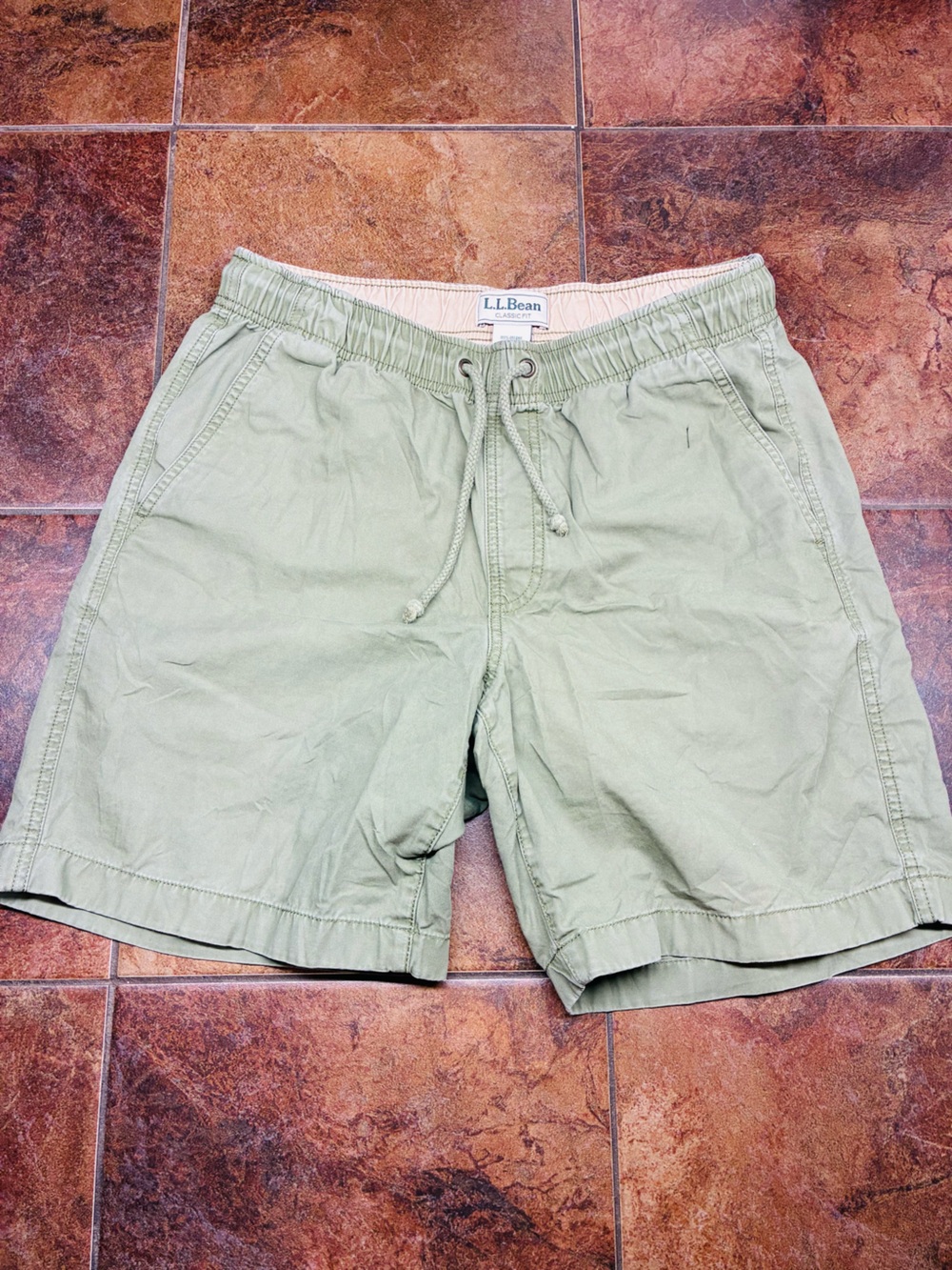 L.L. Bean Men's Light Olive Drawstring Hybrid Shorts